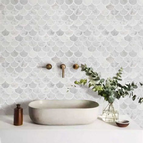 Scallop Marble Mosaic Tile Kitchen Backsplash Bathroom Wall Tiles Floor Tiles Carrara White Mermaid Tiles