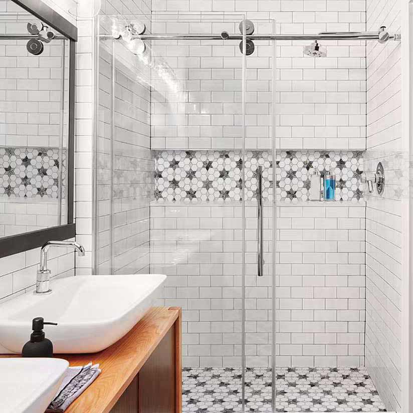 E Mosaictile Grey Hexagonal Star Marble, Star Tile Floor Bathroom