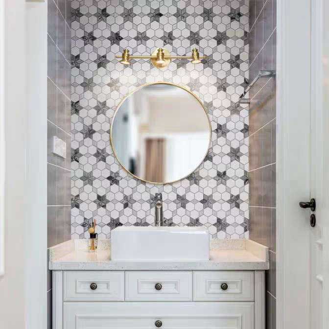 E Mosaictile Grey Hexagonal Star Marble Mosaic Tile Kitchen Backsplash Bathroom Wall Tiles Floor - Grey Wall Tile Backsplash