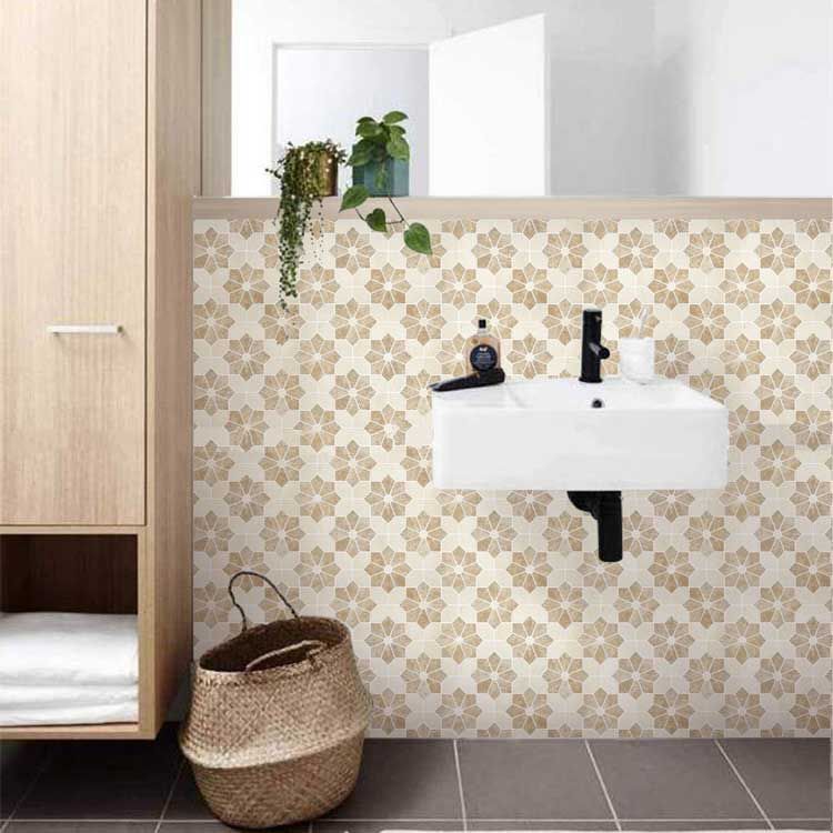 Flower Pattern Beige Marble Stone Bath Wall And Floor Mosaic Tile Kitchen Backsplash