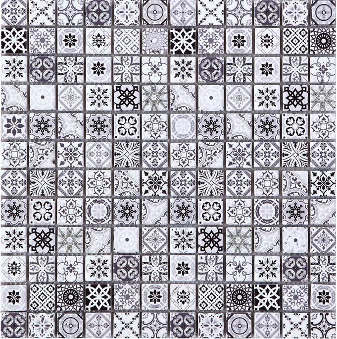 Black/White Moroccan Themed Patterned Floor Tiles CUT SAMPLE PIECE 15X15CM 