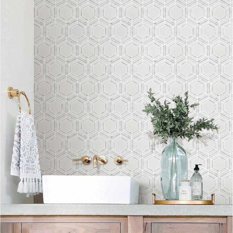 Dossier Carrelage Marbre Blanc Carrare Incrustation Dorée – Modket, Emboîtable