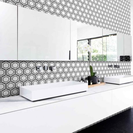 Marble Mosaic Tile Black and White Big Hexagon Glossy Decorative