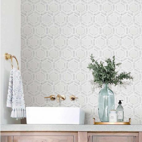 Marble Mosaic Tile Carrara White Big Hexagon Glossy Decorative