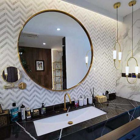 Chevron Carrara Weiß Marmor Mosaik Fliese Küchenrückwand Wände und Boden im Bad
