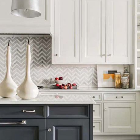 Chevron Carrara White Marble Stone Mosaic Tile Bath Wall and Floor Kitchen Backsplash