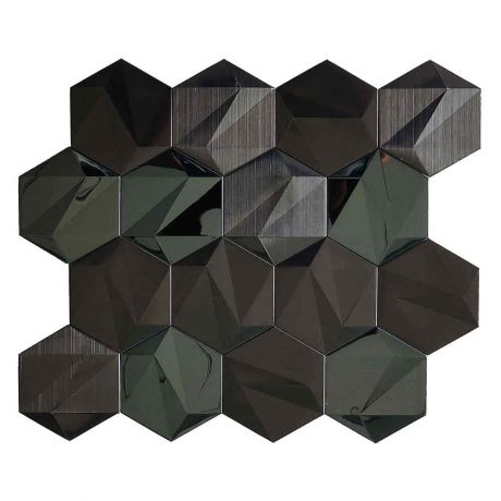 3D Stainless Steel Mosaic Tile Hexagon Black