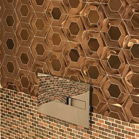 3D Rose Gold Feature Wall Glossy Copper Mosaic Tile Hexagon Backsplash