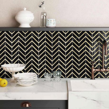 Black and Golden Chevron Marble Wall Tile Luxury Decorative Backsplash