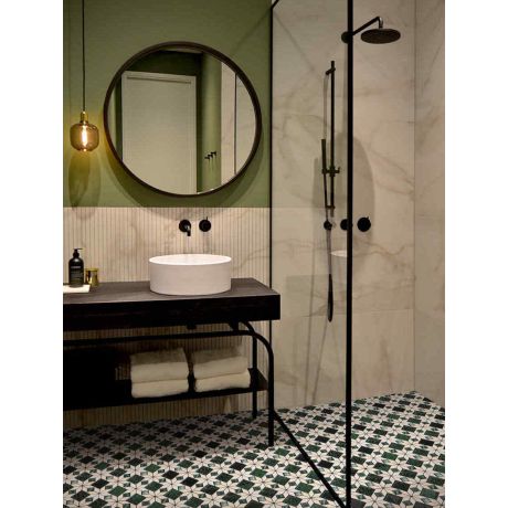Green and Beige Star Marble Tiles as bathroom floor tiles Design Ideas 1