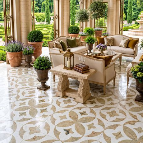 Waterjet Marble Tiles Floor Tiles Custom Stone Hotel Lobby Luxury