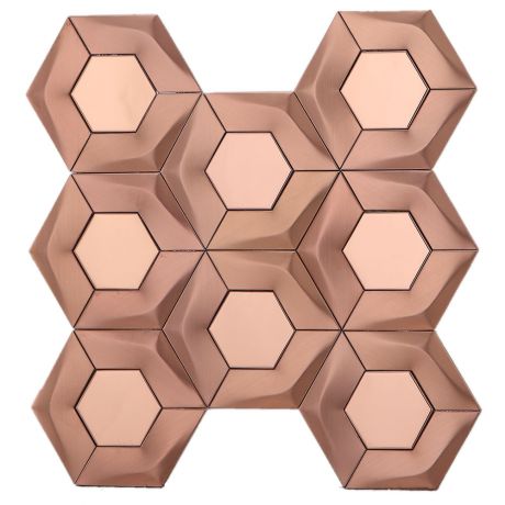Mirror Effect 3D Rose Gold Hexagon Stainless Steel Mosaic Tile Bath Splashback Feature Wall