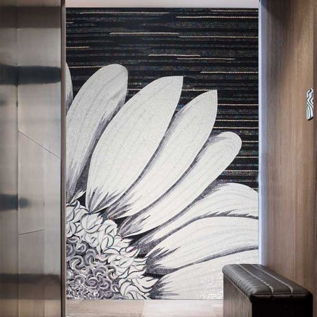 Sun Flower Handcrafted Glass Mosaic Art Feature Wall Decor Black and White Background 0.1Sq.M(1.07Sq.Ft)