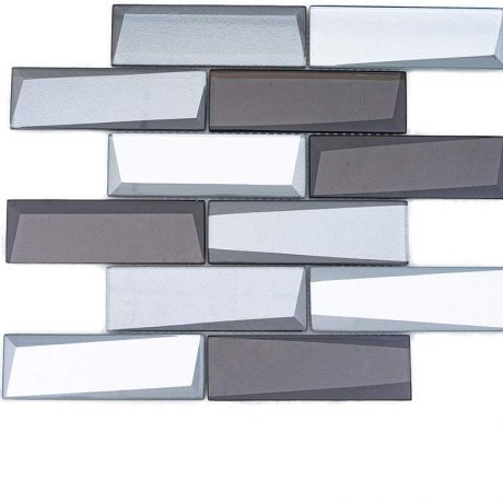 Crystal Glass Mosaic Tile Square Back-Beveled Glossy 48x148mm Silver and Brown