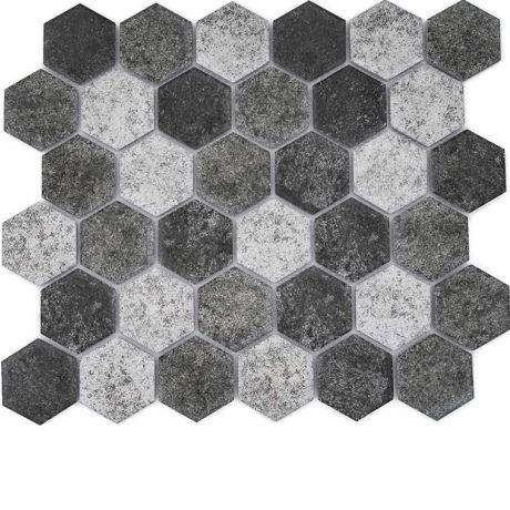 Matte Ceramic Mosaic Tile Hexagon Deep Green and Beige 51x59mm