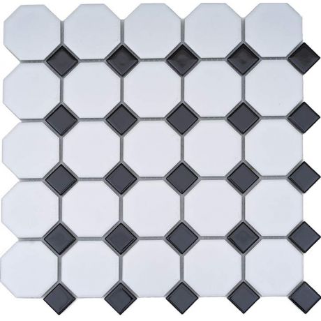 Classic Ceramic Mosaic Tile Octagon White and Square Black