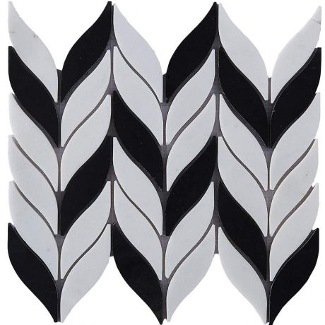 Leaf Pattern Marble Mosaic Tile Black And White