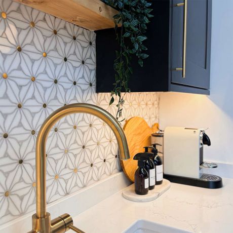 S Kitchen 2 Renovation 1 Flower Tiles Kitchen Bathroom Splashback Marble Wall Mosaic White Gold