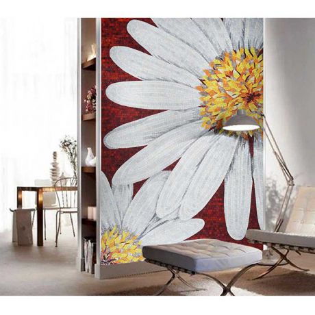 Sun Flower Handcrafted Glass Mosaic Art Feature Wall Decor Red Background 0.1Sq.M(1.07Sq.Ft)