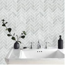 Bath Wall and Floor Mosaic Tile Kitchen Backsplash Herringbone Marble