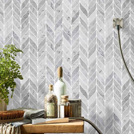 Leaf Shape Marble Mosaic Tile Kitchen Backsplash Bathroom Wall Tiles Carrara White Waterjet Decorative Tiles