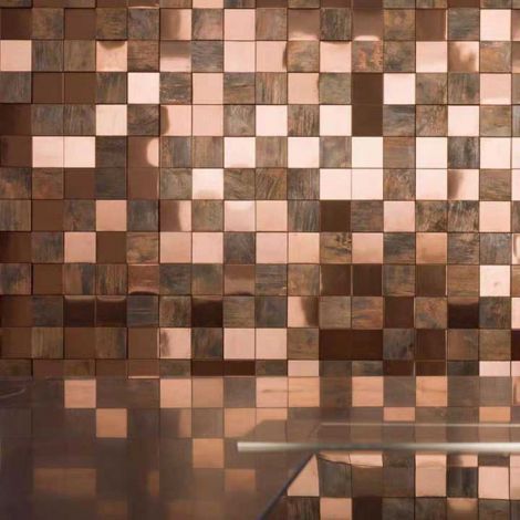 Stunning Feature Accent Wall 3D Mosaic Tile Copper Mix Stainless Steel Shinny Rose Gold
