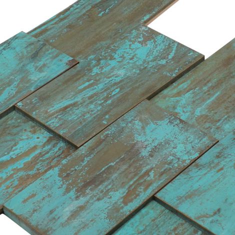 3D Heavy Patina Copper Brick Tile Fireplace Stair Riser Feature Wall Decor