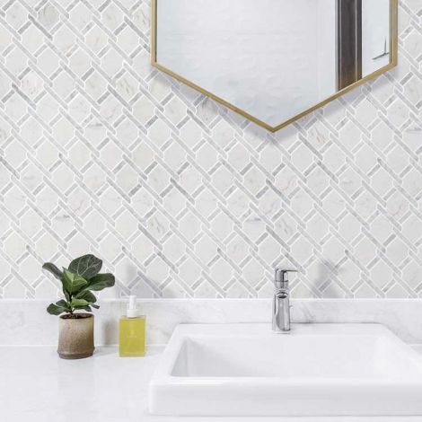 Specialty Carrara Jazz White Marble Stone Bath Wall and Floor Mosaic Tile Kitchen Backsplash