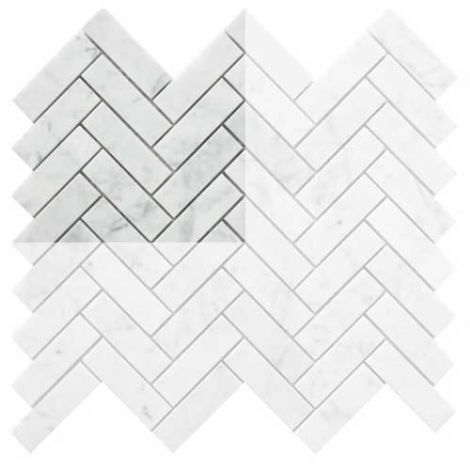 Bath Wall and Floor Mosaic Tile Kitchen Backsplash  Herringbone Marble Carrara White-sample