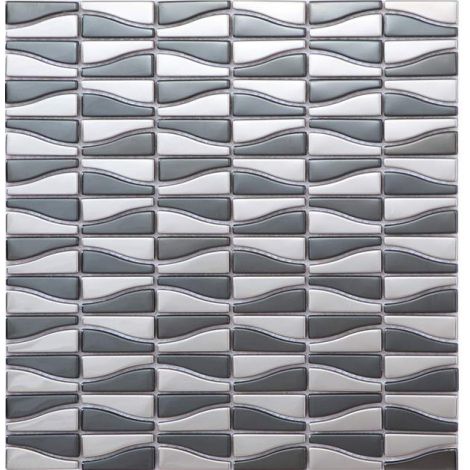 Stainless Steel Mosaic Tile Rectangle Black and Silver Glossy