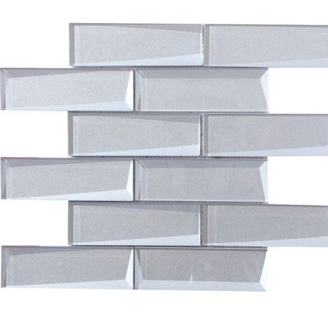 Crystal Glass Mosaic Tile Square Silver Beveled Glossy 48x148mm