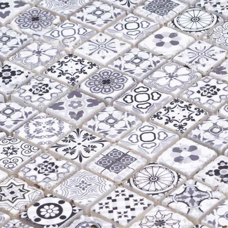 Square Black and White Moroccan Travertine Stone Mosaic Tile Small Chip