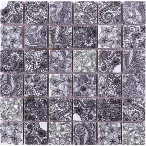 Natural Stone Mosaic Tile Square Black and White Flowers Art Printed Multi Pattern Mixed Travertine 48x48