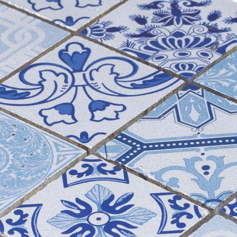Blue and Silver Moroccan Travertine Stone Mosaic Tile