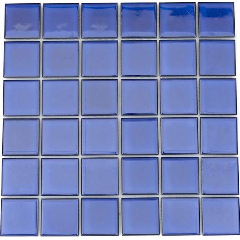Porcelain Mosaic Tile Square Cobalt Blue Glossy 48x48mm