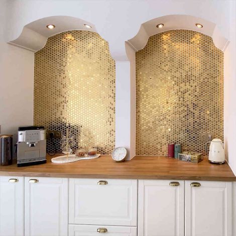 Golden Backsplash Kitchen Wall Tiles Patterned Tiles Bathroom Hexagon Mosaic