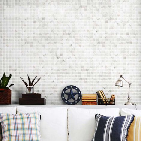 Square Jazz White Marble Mosaic Tile Bath Wall and Floor Kitchen Backsplash