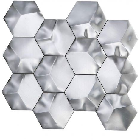 3D Stainless Steel Mosaic Tile Hexagon Silver