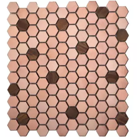 Rose Gold Copper Kitchen Backsplash Feature Wall Small Hexagon Mosaic Tile 