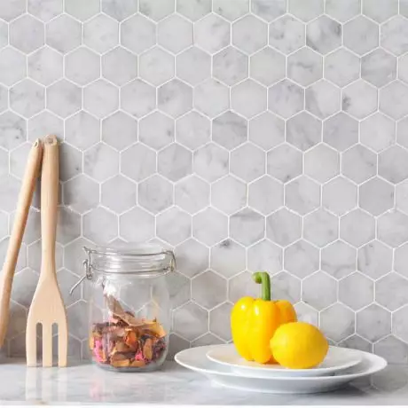Hexagon Marmor Fliese im Bad Küchenrückwand Wandfliesen Bodenfliesen Carrara Weiß Mosaik