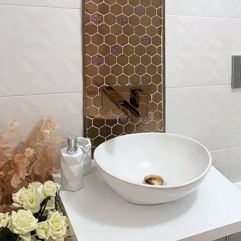 Rose Gold Backsplash Flower Mark Metal Mosaic Tile 3D Hexagon Stunning Feature Accent Wall