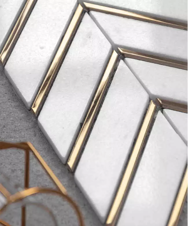 E-MosaicTile White and Golden Chevron Marble Wall Tile Luxury Decorative Backsplash Tile Detail 02