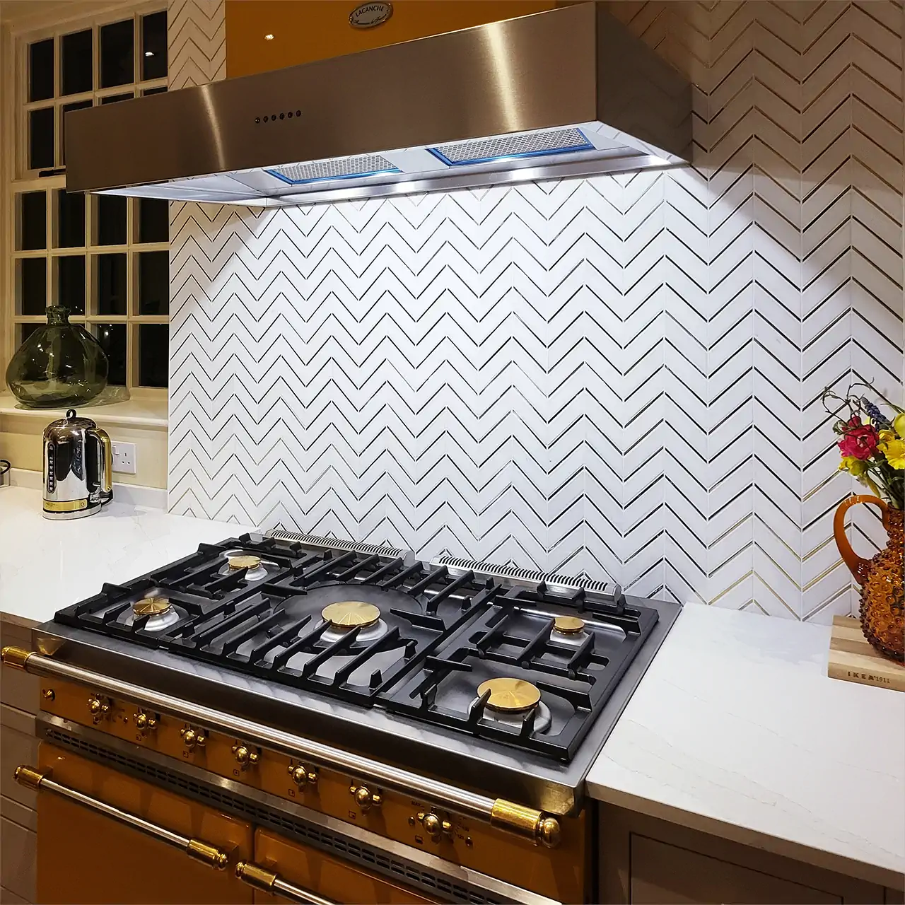 E-MosaicTile White and Golden Chevron Marble Wall Tile Luxury Decorative Backsplash 3