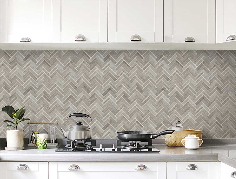 E-MosaicTile Herringbone Marble Mosaic Kitchen Splashback Wall Tiles 2PCs