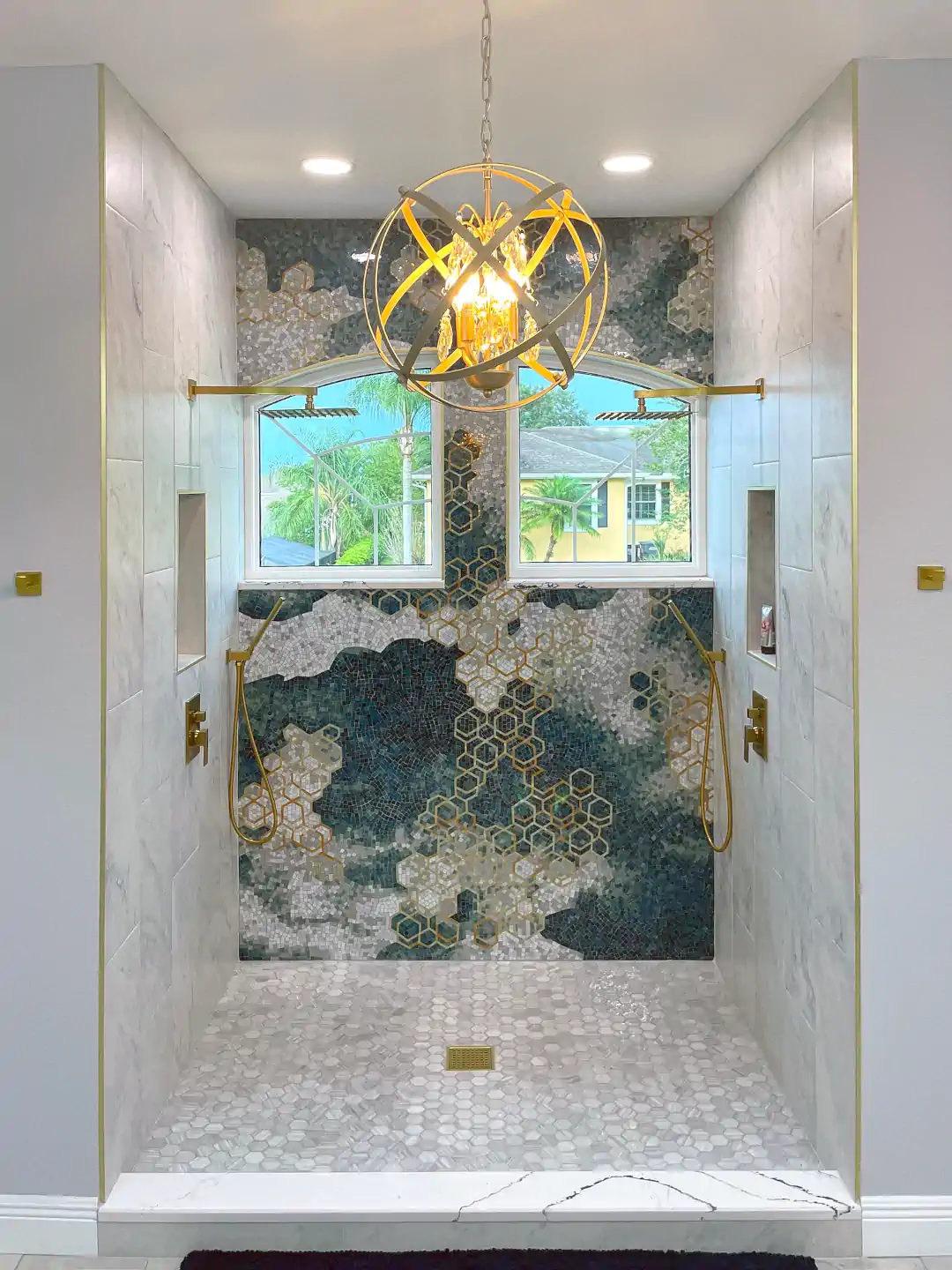 Abstract Mosaic Art as accent wall in a STUNNING shower 1