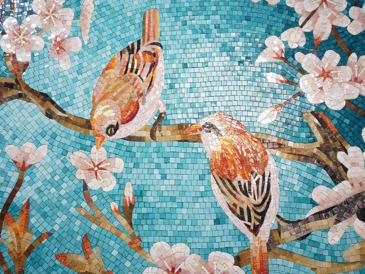Birds in Spring Mosaic Art as Backsplash in the Laundry 02 E-MosaicTile.com