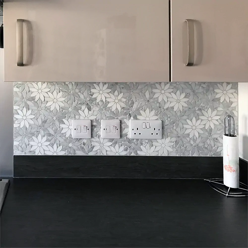 flower Marble Tile as Kitchen Splashback Wall Tiles Design Ideas 01